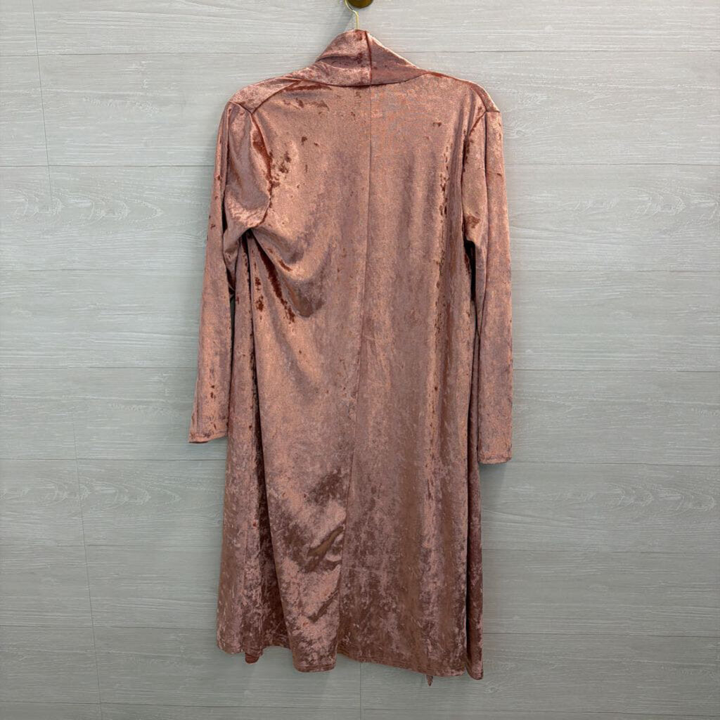 R Vivimos Pink Velour Long Sleeve Open Front Duster Medium