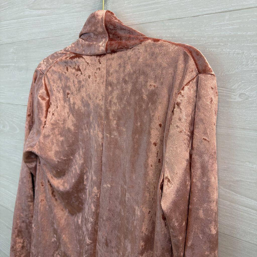 R Vivimos Pink Velour Long Sleeve Open Front Duster Medium
