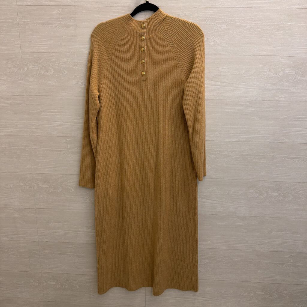 Talbots Brown Knit Long Sleeve Mock Neck Maxi Sweater Dress Medium