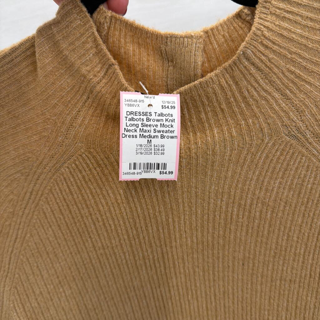 Talbots Brown Knit Long Sleeve Mock Neck Maxi Sweater Dress Medium