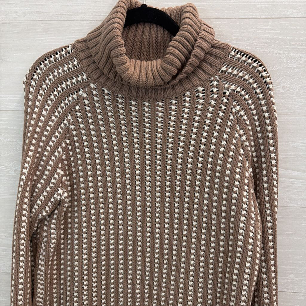 Haven Brown/ White Knit Turtleneck Sweater Medium