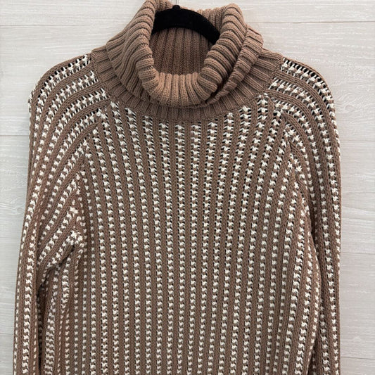 Haven Brown/ White Knit Turtleneck Sweater Medium
