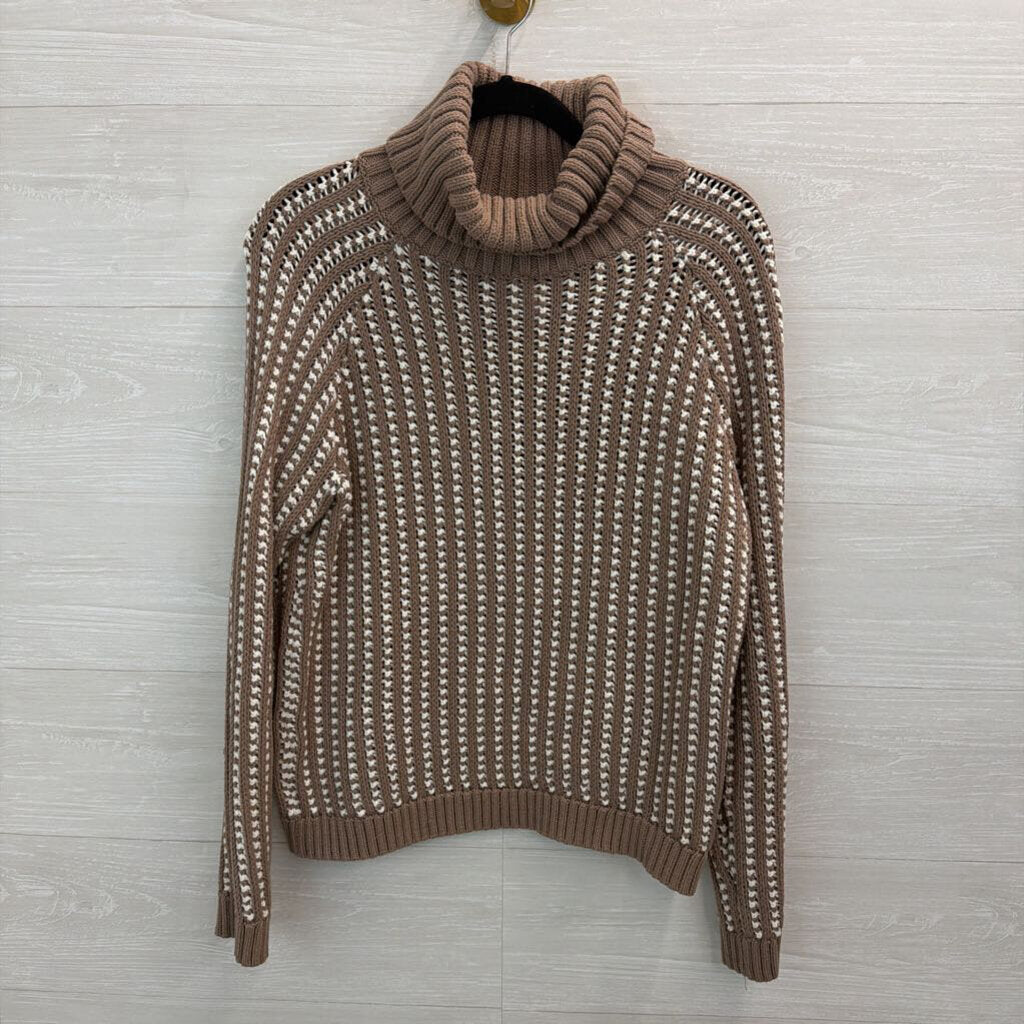Haven Brown/ White Knit Turtleneck Sweater Medium