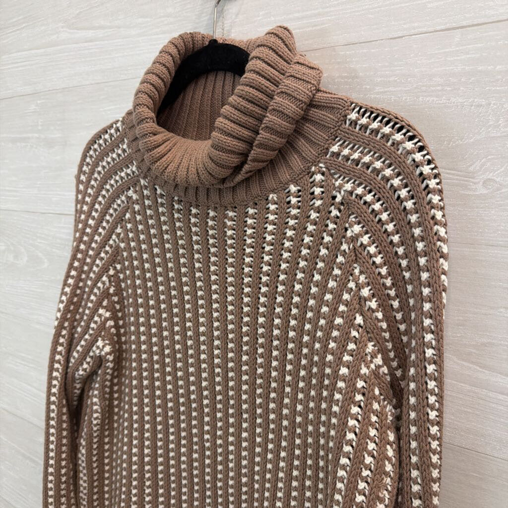 Haven Brown/ White Knit Turtleneck Sweater Medium