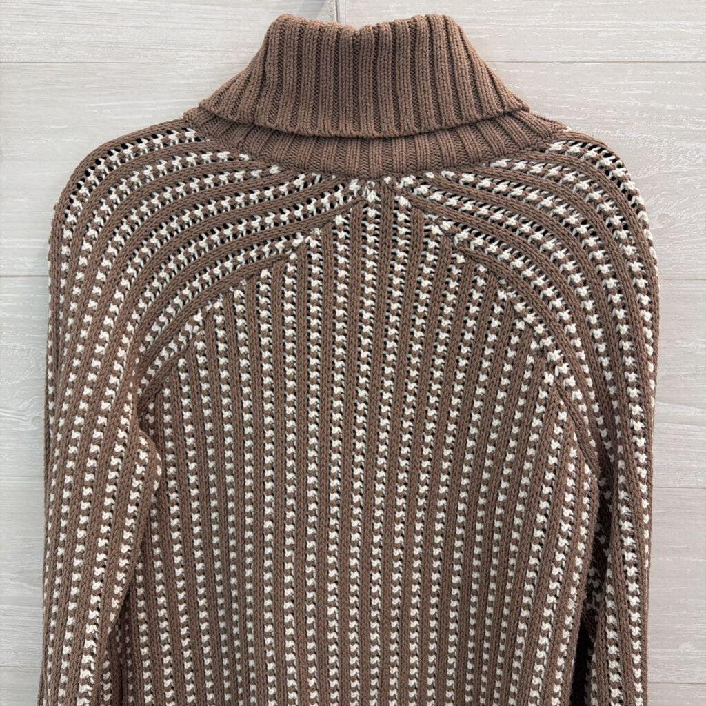 Haven Brown/ White Knit Turtleneck Sweater Medium