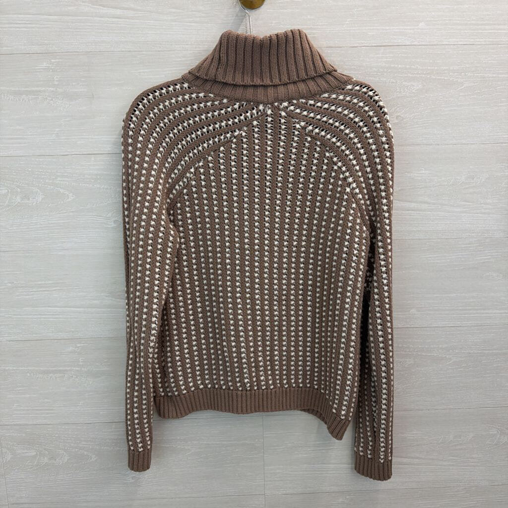 Haven Brown/ White Knit Turtleneck Sweater Medium