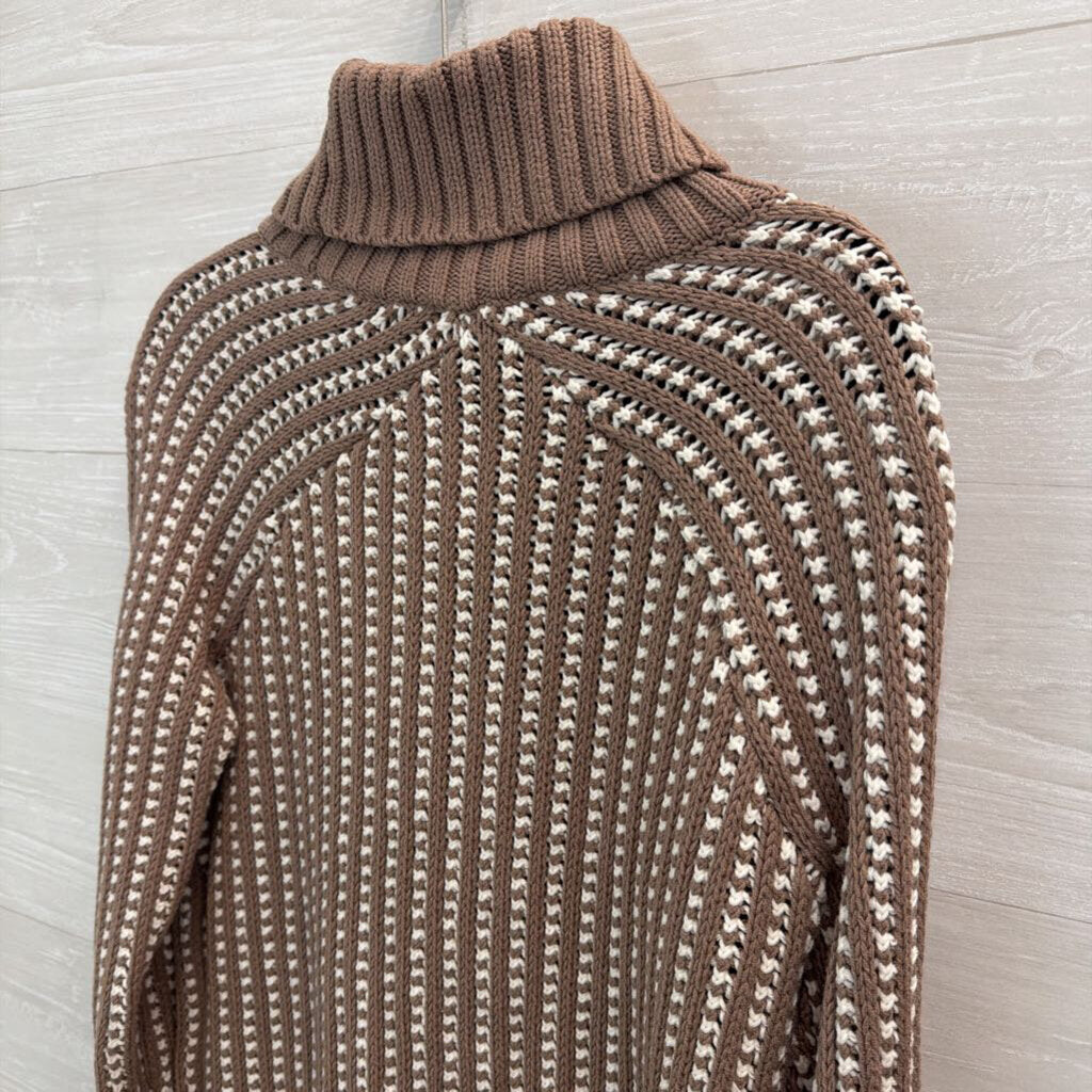 Haven Brown/ White Knit Turtleneck Sweater Medium