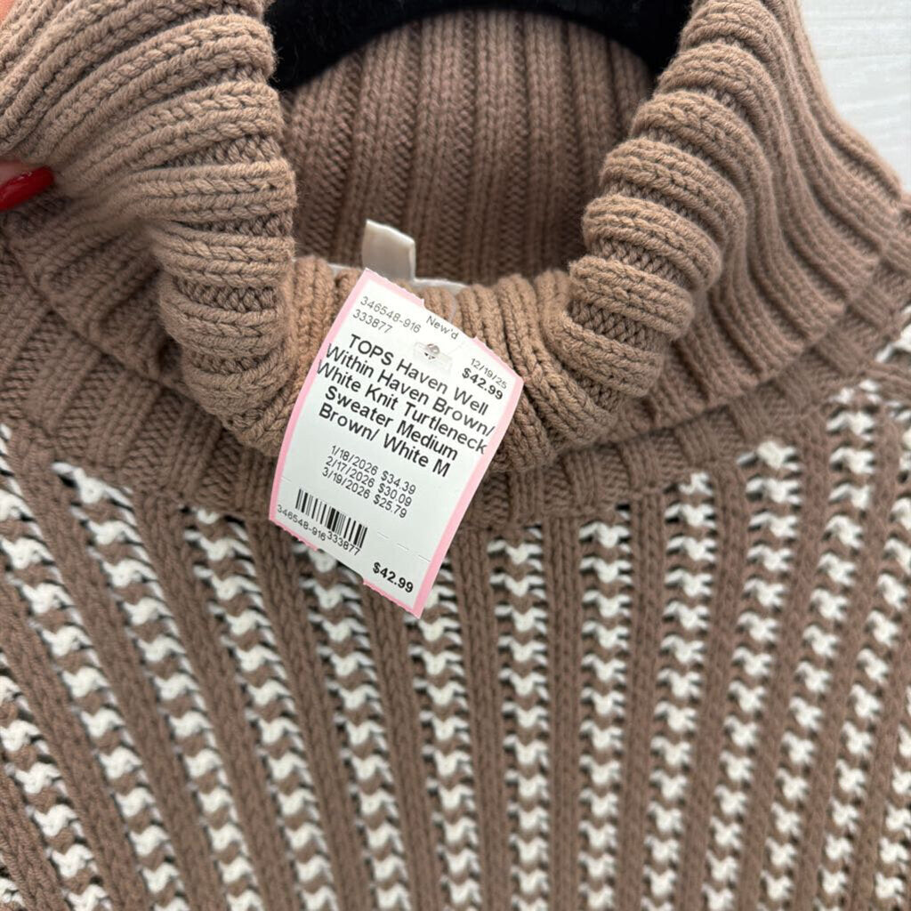 Haven Brown/ White Knit Turtleneck Sweater Medium