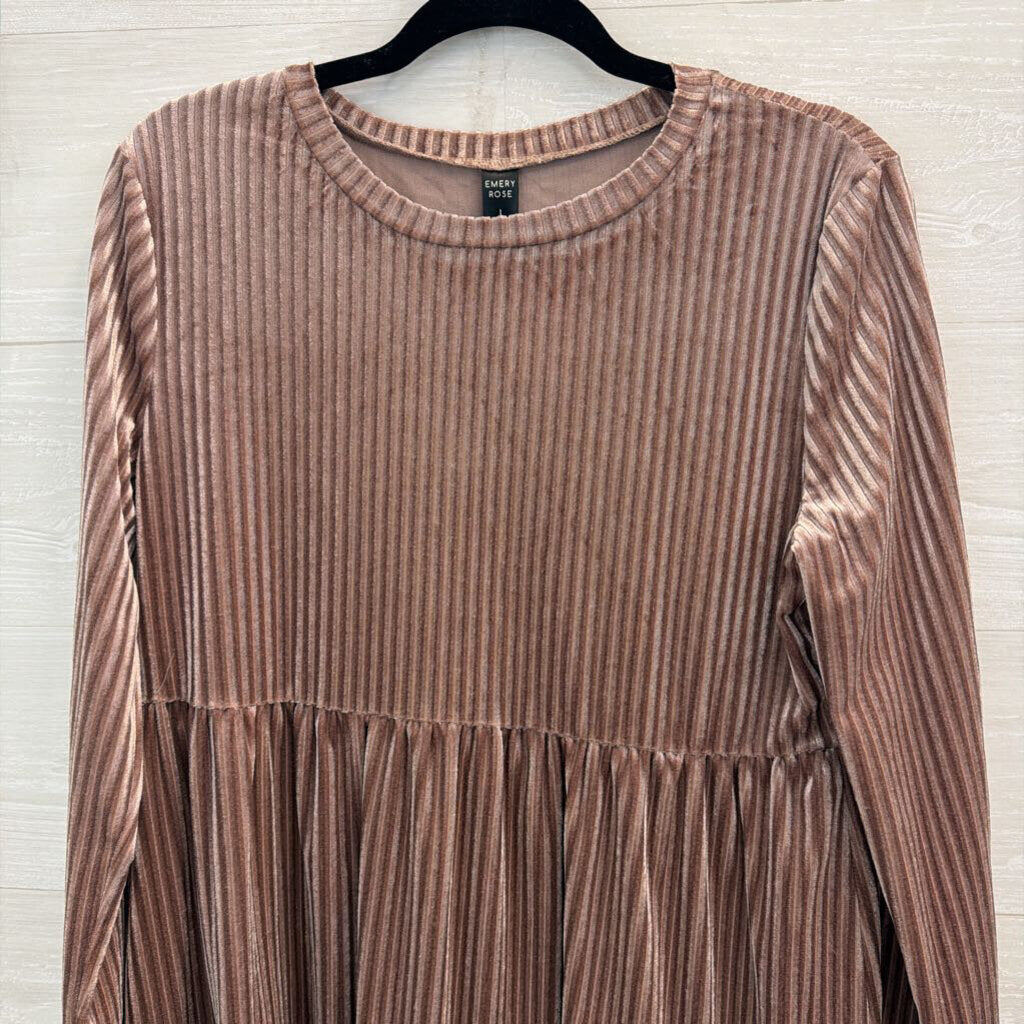 Emery Rose Mauve Velvet Ribbed Long Sleeve Dress Large