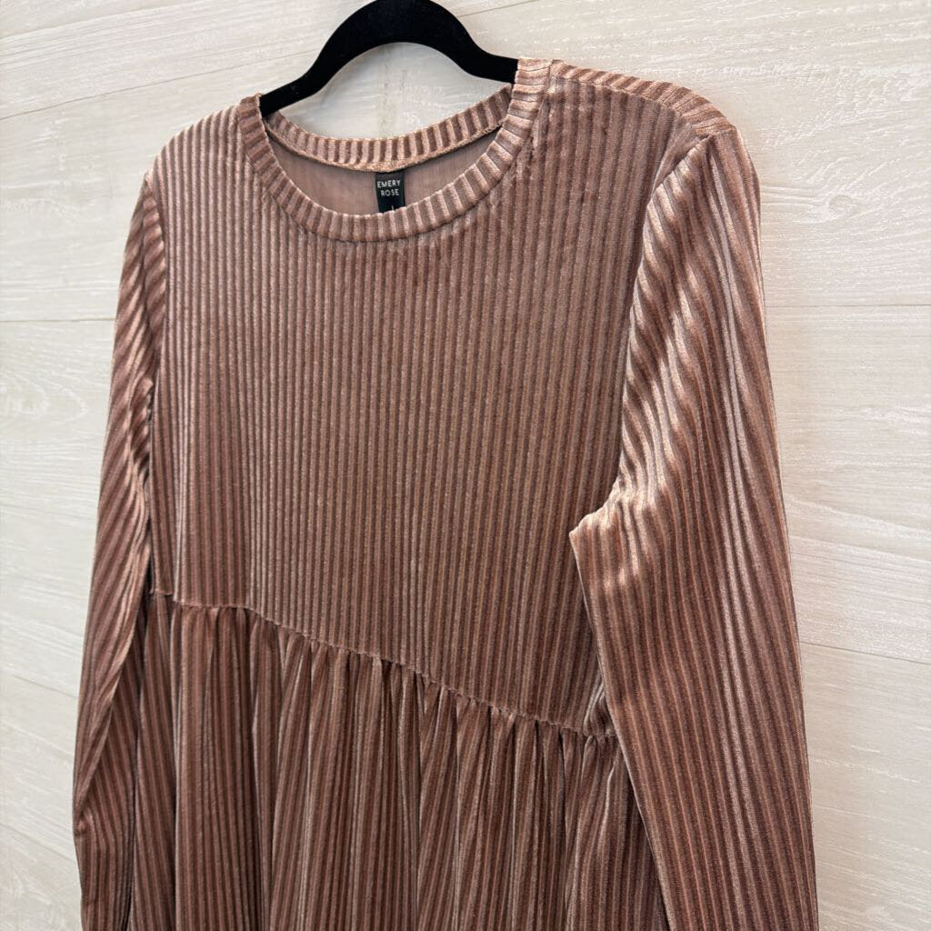 Emery Rose Mauve Velvet Ribbed Long Sleeve Dress Large