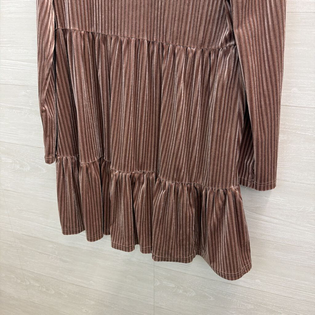 Emery Rose Mauve Velvet Ribbed Long Sleeve Dress Large