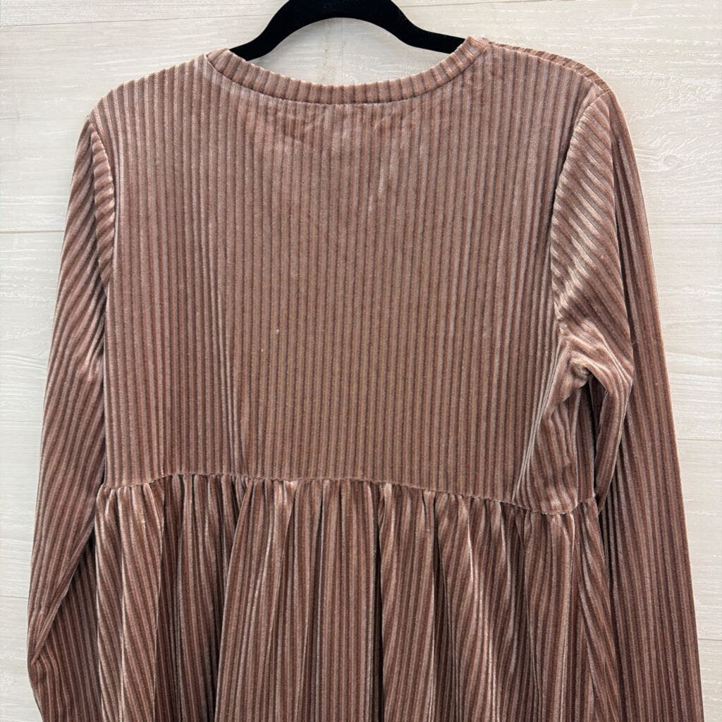 Emery Rose Mauve Velvet Ribbed Long Sleeve Dress Large