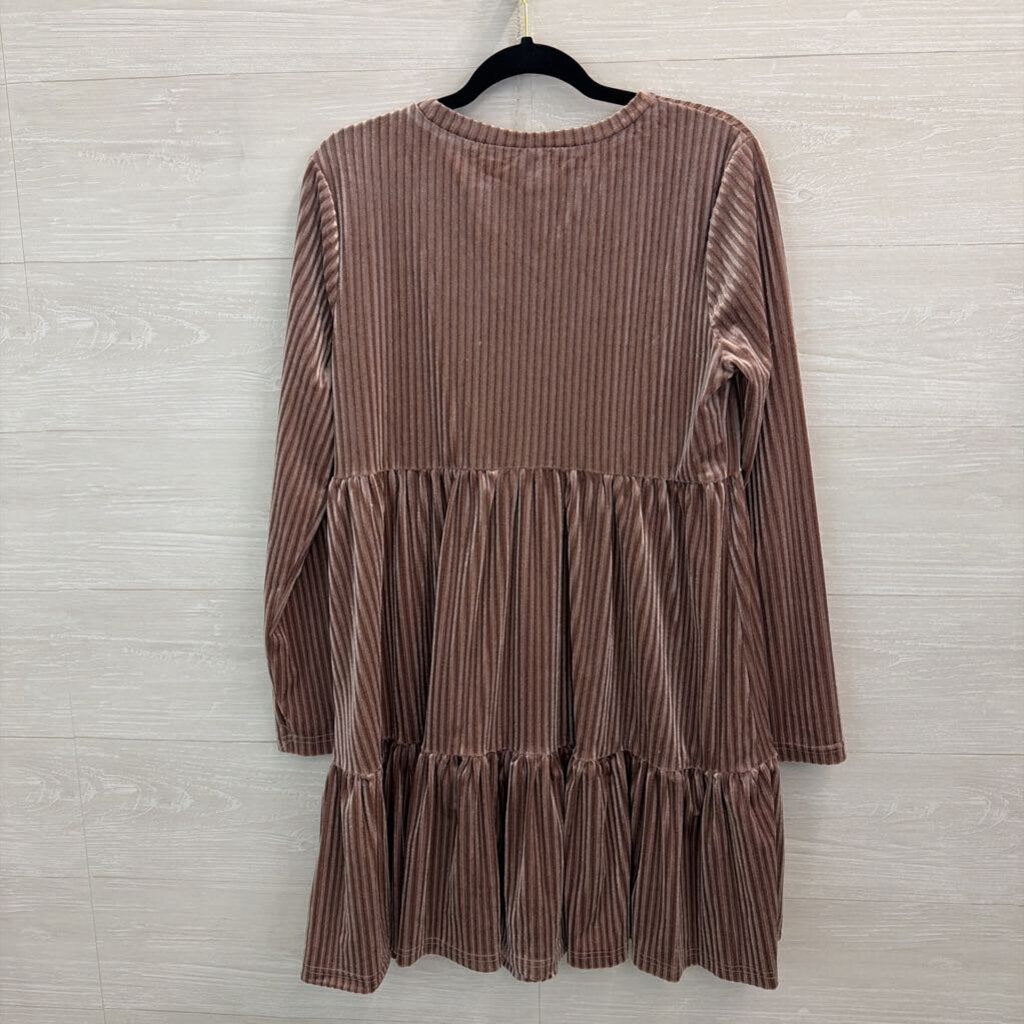 Emery Rose Mauve Velvet Ribbed Long Sleeve Dress Large