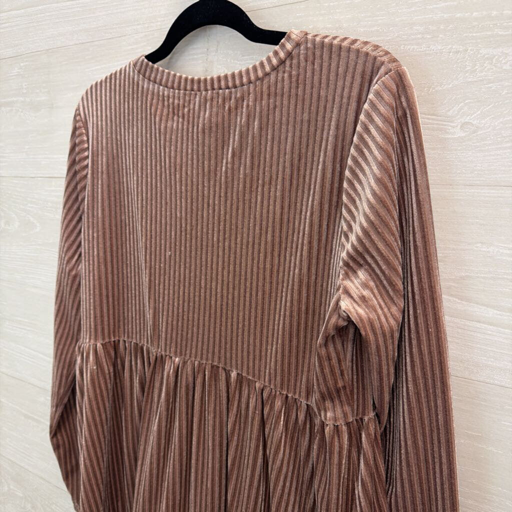 Emery Rose Mauve Velvet Ribbed Long Sleeve Dress Large