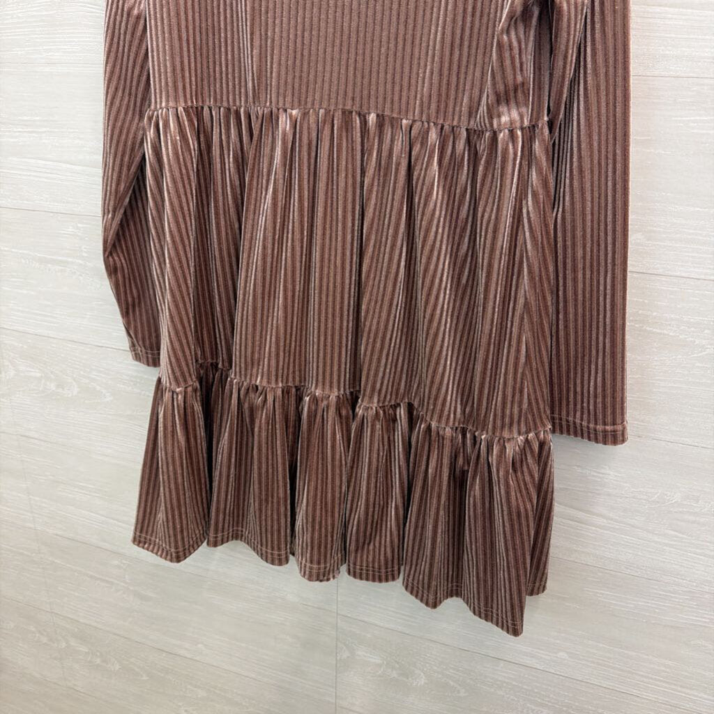 Emery Rose Mauve Velvet Ribbed Long Sleeve Dress Large