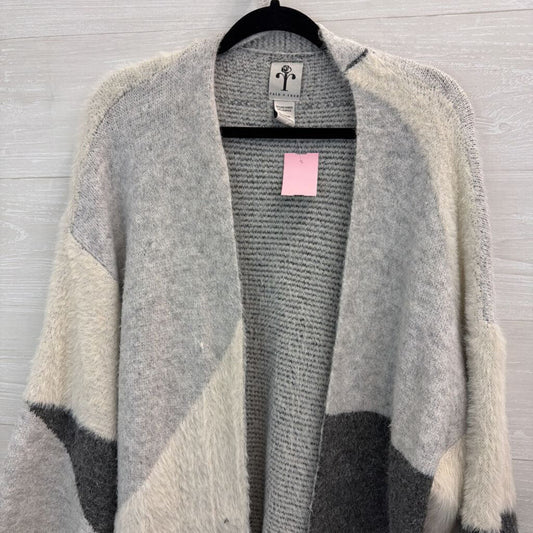 Rain and Rose Grey Soft Fuzzy Patchwork Knit Open Front Cardigan Medium