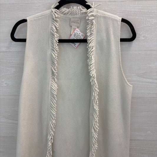 Chicos White Fringe Edge Sleeveless Open Front Vest Top 0