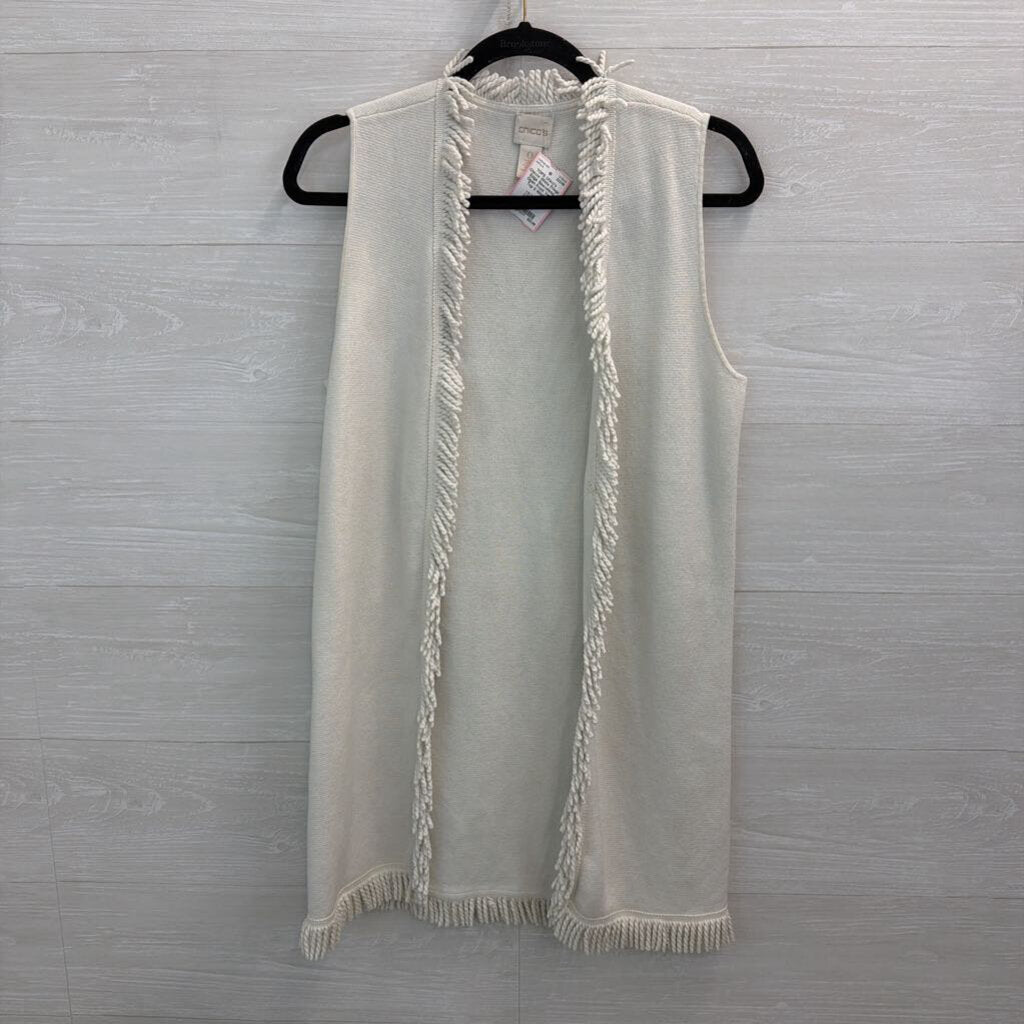 Chicos White Fringe Edge Sleeveless Open Front Vest Top 0