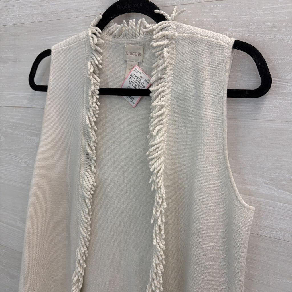 Chicos White Fringe Edge Sleeveless Open Front Vest Top 0