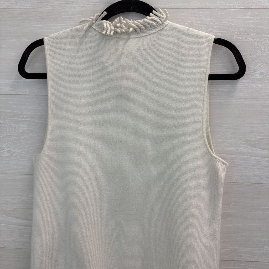 Chicos White Fringe Edge Sleeveless Open Front Vest Top 0