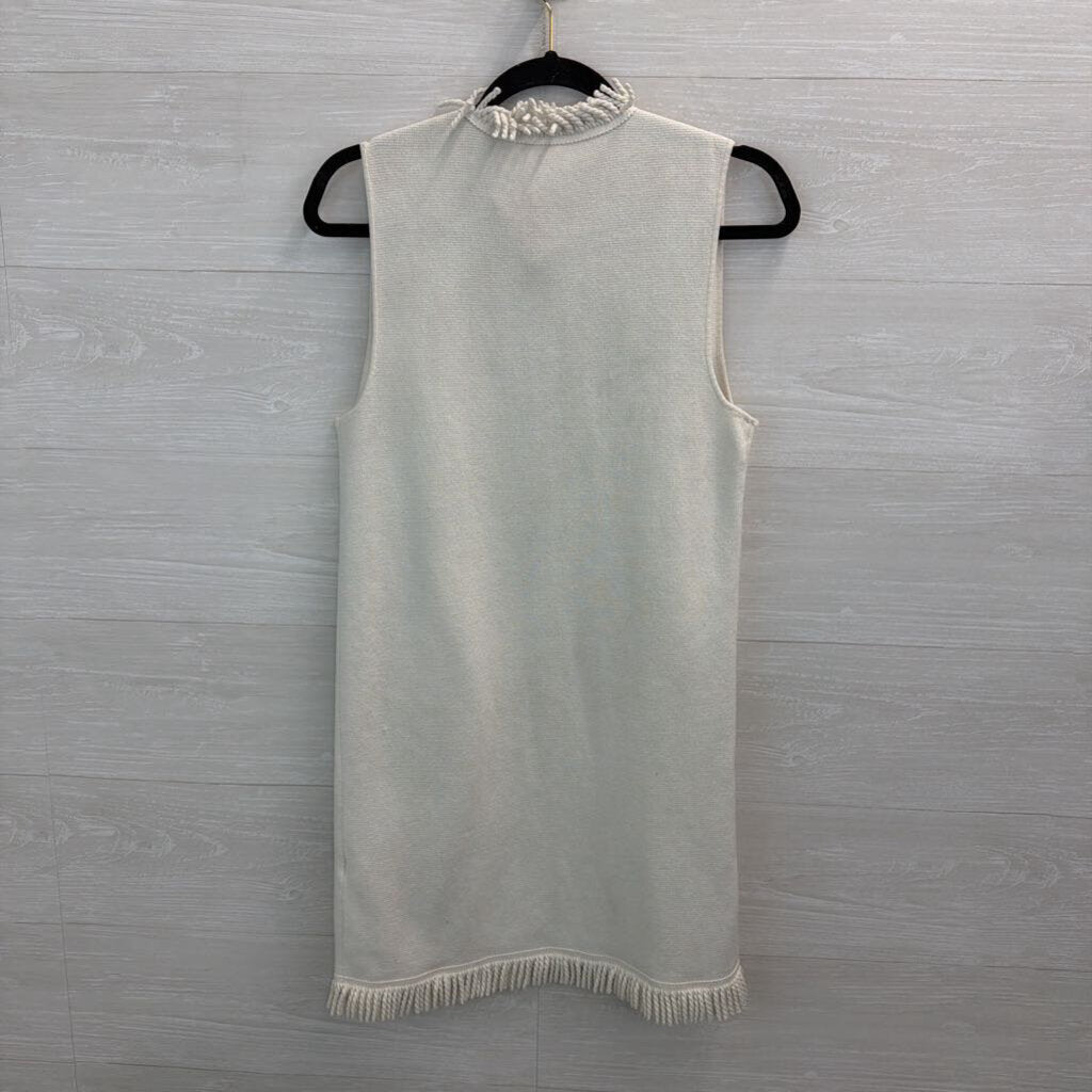 Chicos White Fringe Edge Sleeveless Open Front Vest Top 0