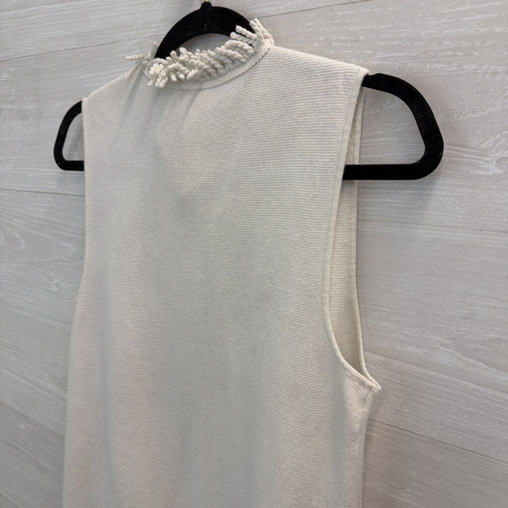 Chicos White Fringe Edge Sleeveless Open Front Vest Top 0