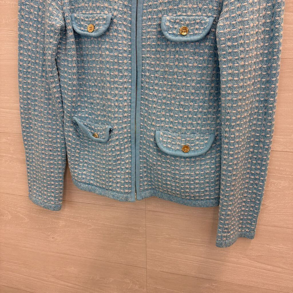 Talbots Blue/ White Knit Zip Up Sweater Jacket Small