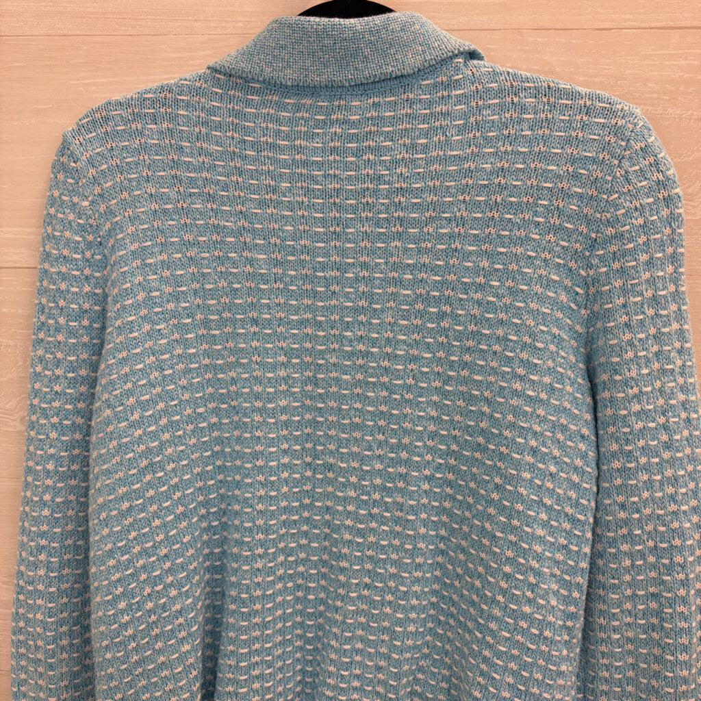 Talbots Blue/ White Knit Zip Up Sweater Jacket Small