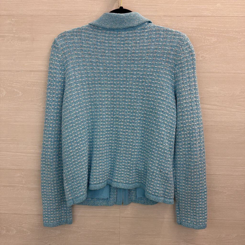 Talbots Blue/ White Knit Zip Up Sweater Jacket Small