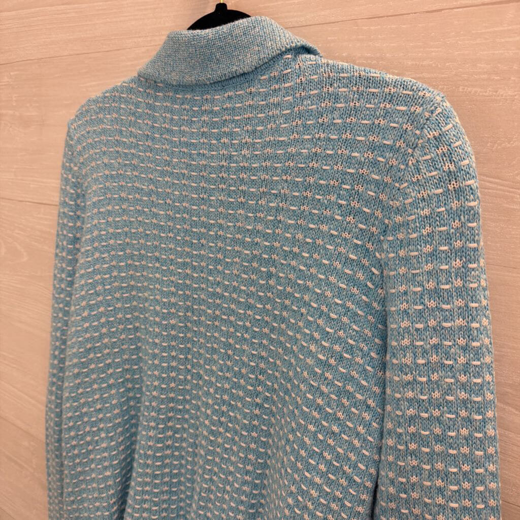 Talbots Blue/ White Knit Zip Up Sweater Jacket Small