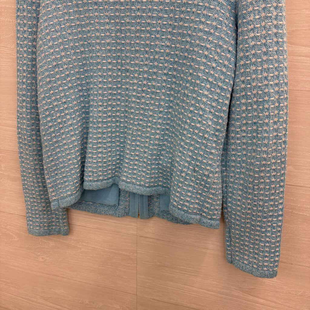 Talbots Blue/ White Knit Zip Up Sweater Jacket Small