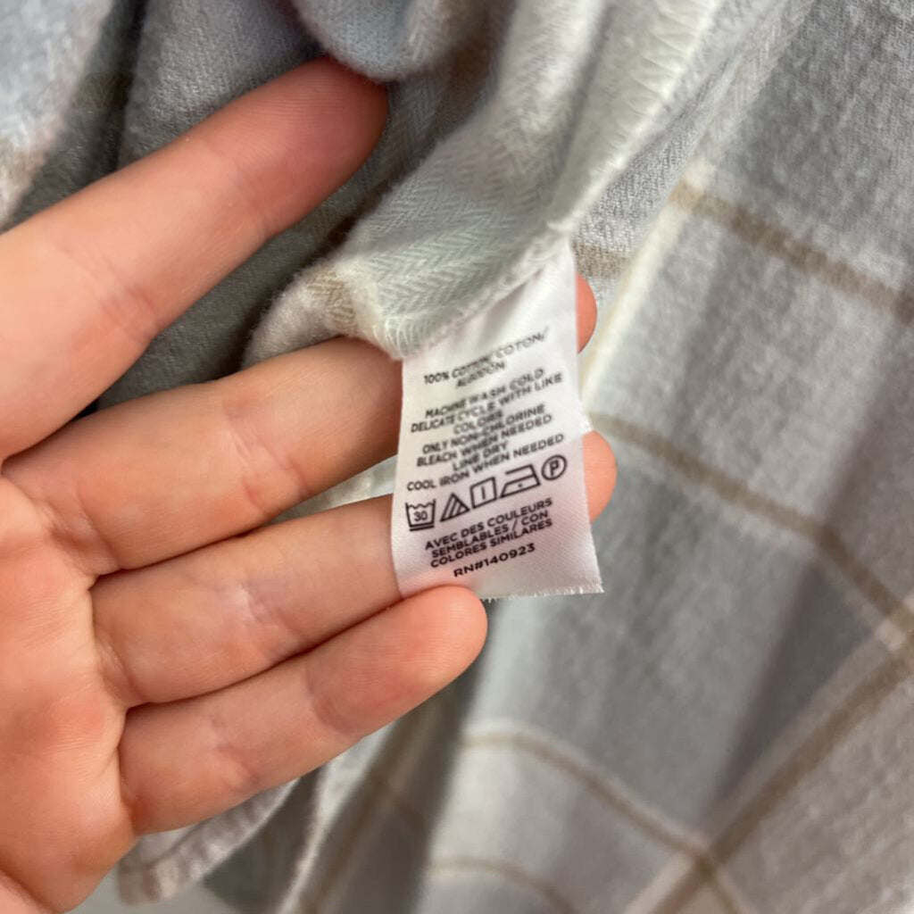 Loft Grey Plaid Long Sleeve Button Down Top Medium