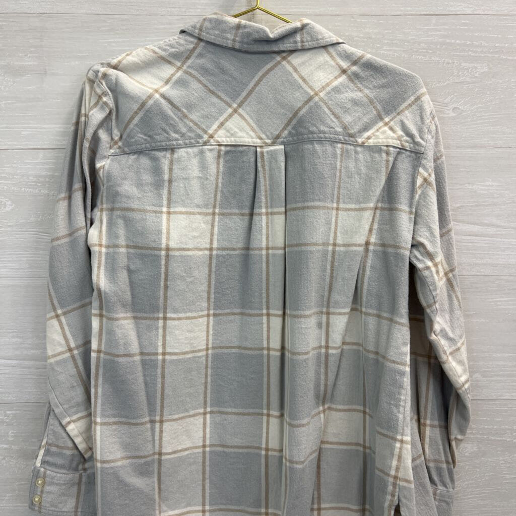 Loft Grey Plaid Long Sleeve Button Down Top Medium