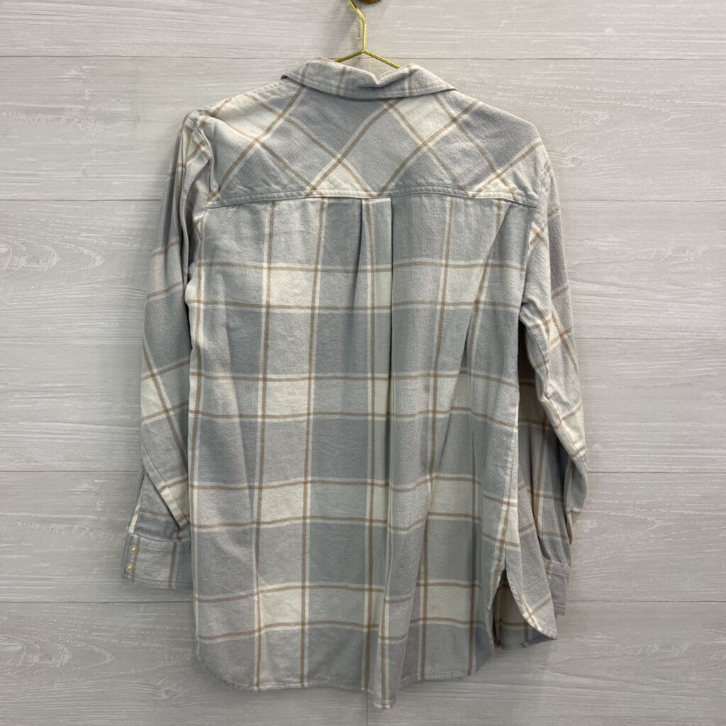 Loft Grey Plaid Long Sleeve Button Down Top Medium