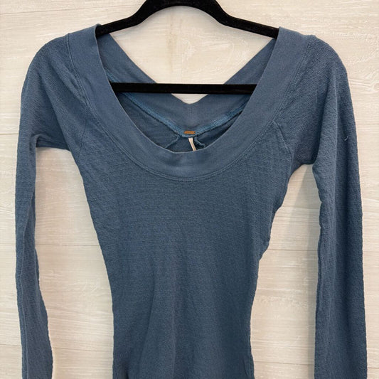 Free People Blue V Neck Long Sleeve Top Medium