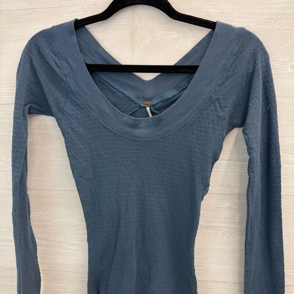 Free People Blue V Neck Long Sleeve Top Medium