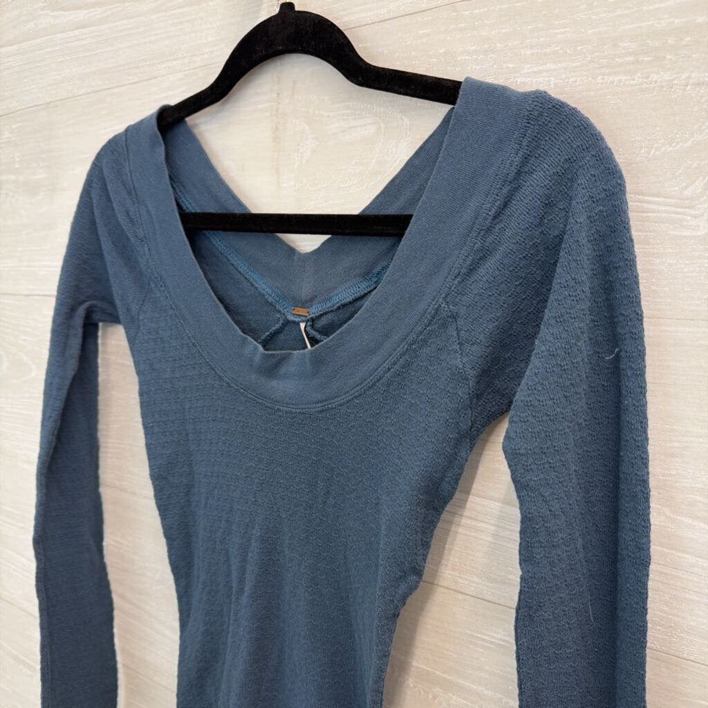 Free People Blue V Neck Long Sleeve Top Medium