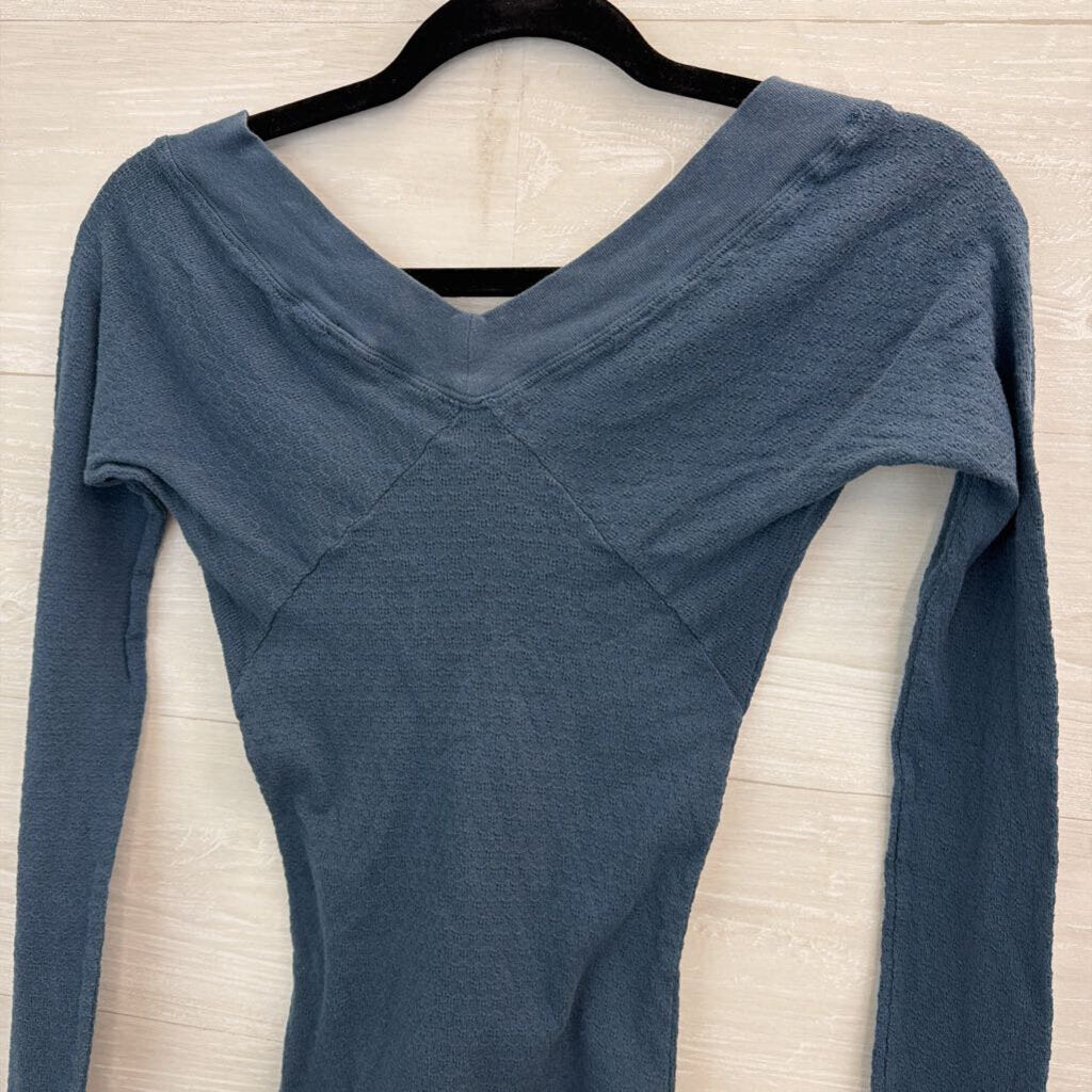 Free People Blue V Neck Long Sleeve Top Medium