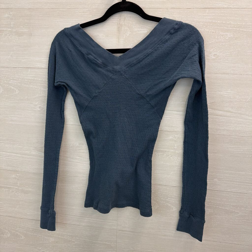 Free People Blue V Neck Long Sleeve Top Medium