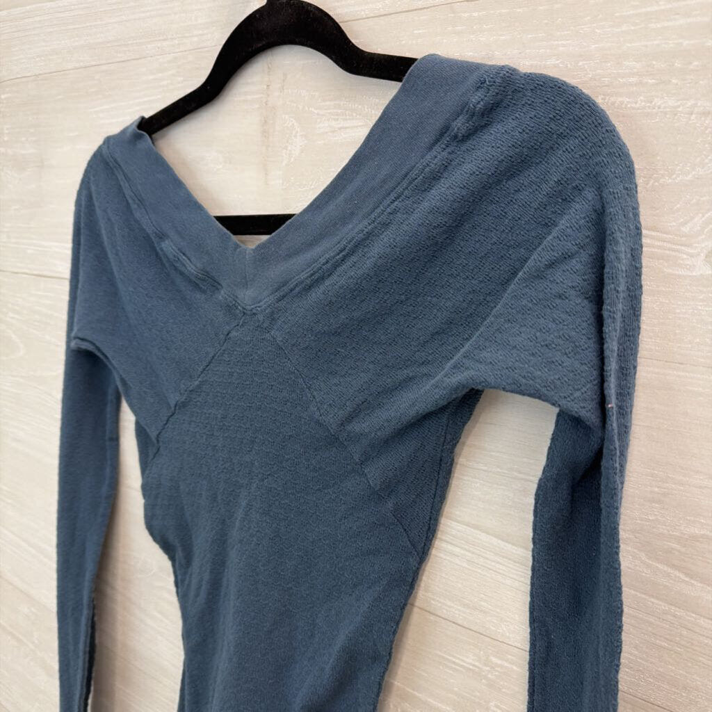 Free People Blue V Neck Long Sleeve Top Medium