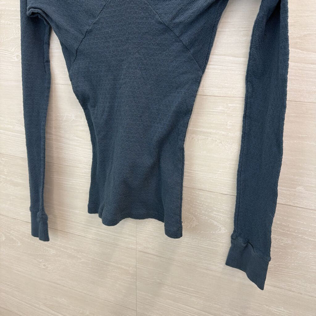 Free People Blue V Neck Long Sleeve Top Medium