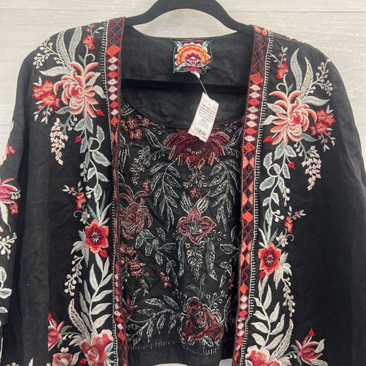Johnny Was Black/ Multi Embroidered Open Front Kimono Top Small