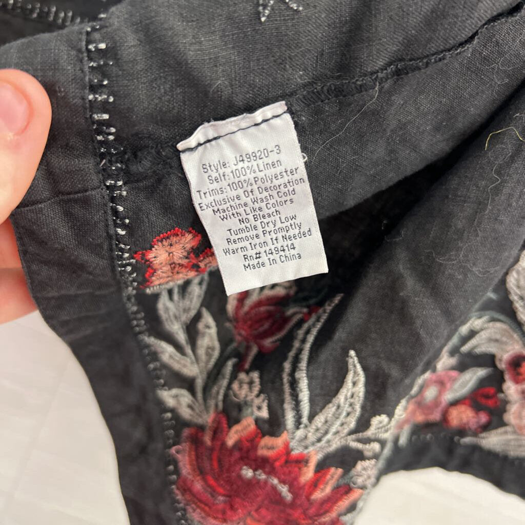 Johnny Was Black/ Multi Embroidered Open Front Kimono Top Small