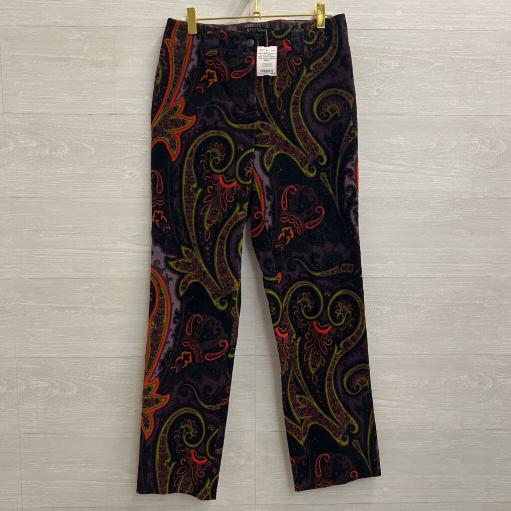 Etcetera Black/ Multi Velvet Paisley Print Pants 6
