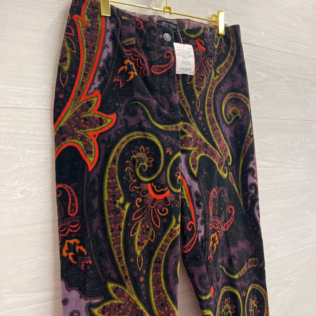Etcetera Black/ Multi Velvet Paisley Print Pants 6