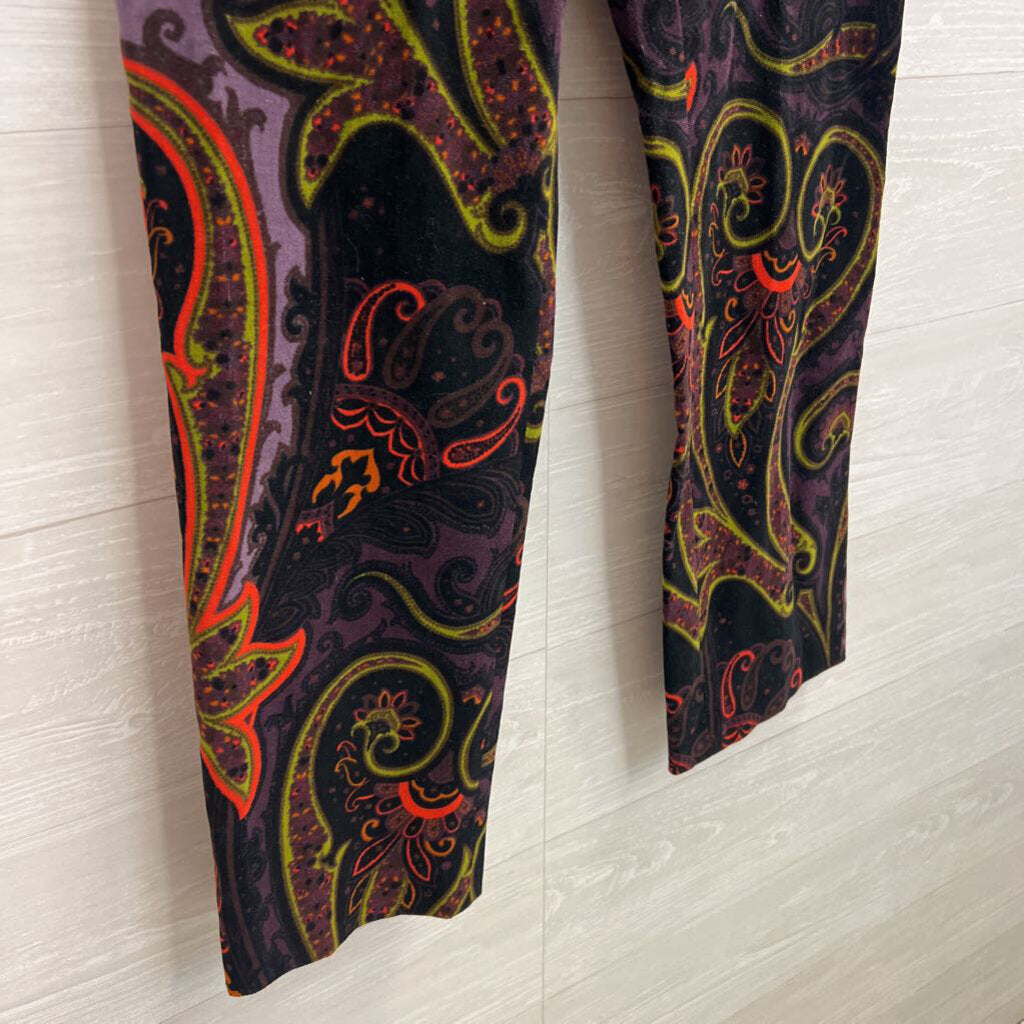 Etcetera Black/ Multi Velvet Paisley Print Pants 6