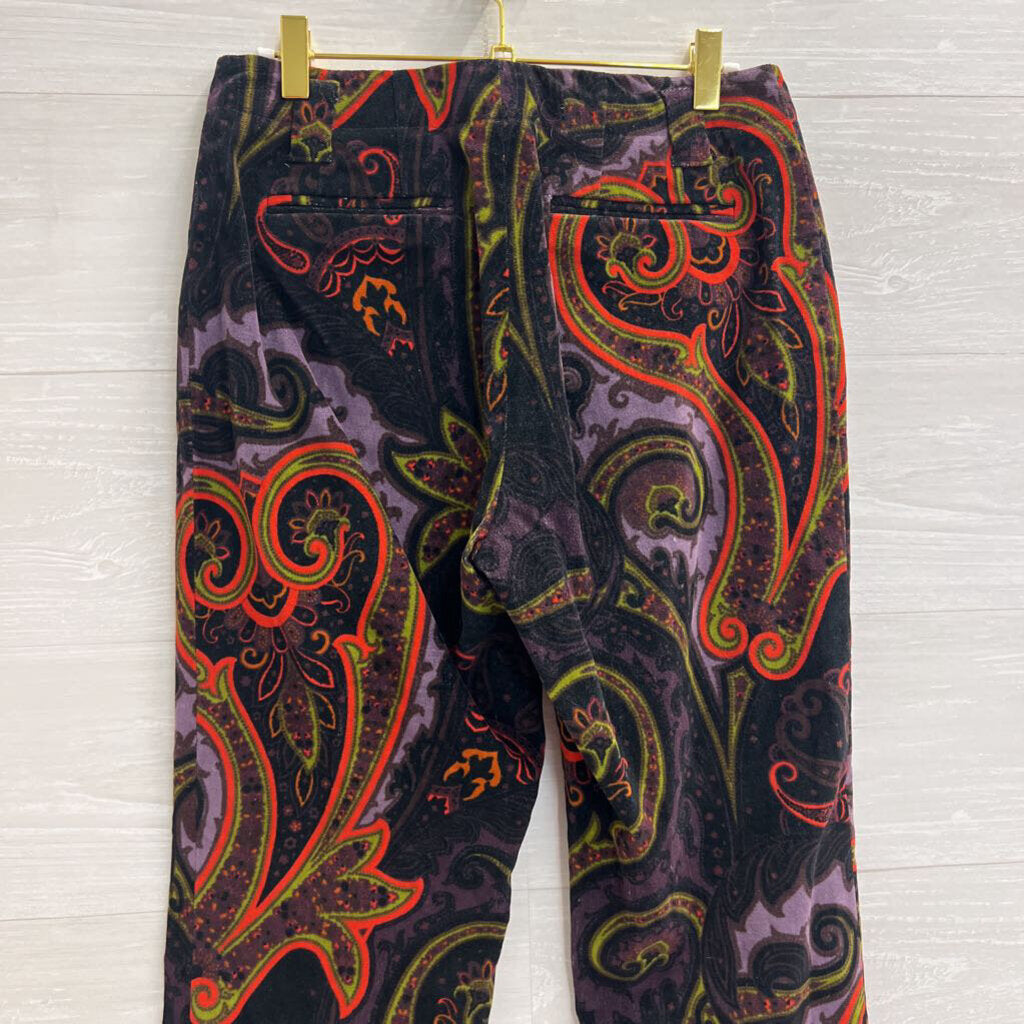 Etcetera Black/ Multi Velvet Paisley Print Pants 6