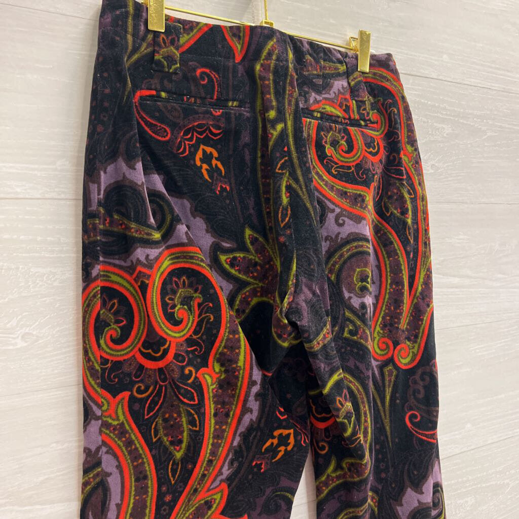 Etcetera Black/ Multi Velvet Paisley Print Pants 6