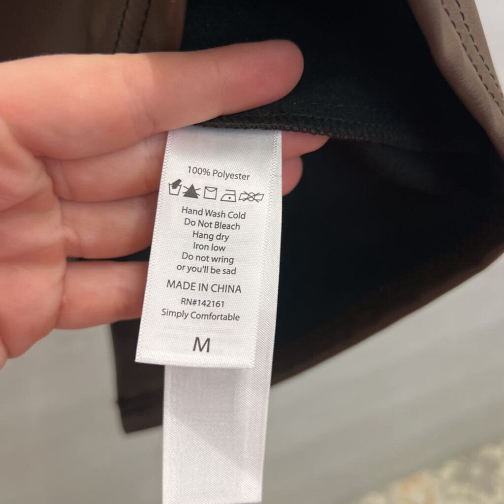 Brown Faux Leather Midi Skirt Medium