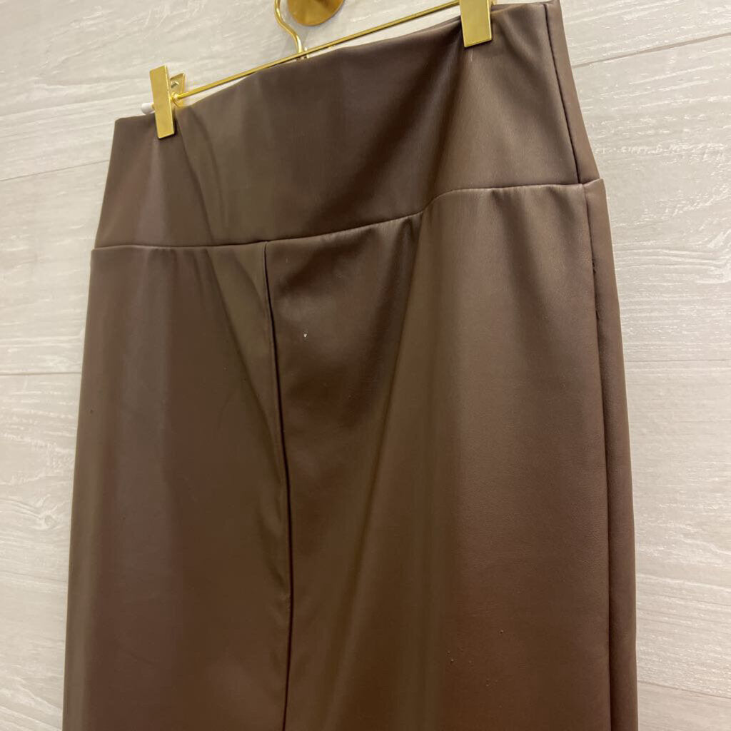 Brown Faux Leather Midi Skirt Medium